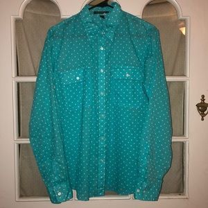 Ralph Lauren Teal Polka Dot Button Down